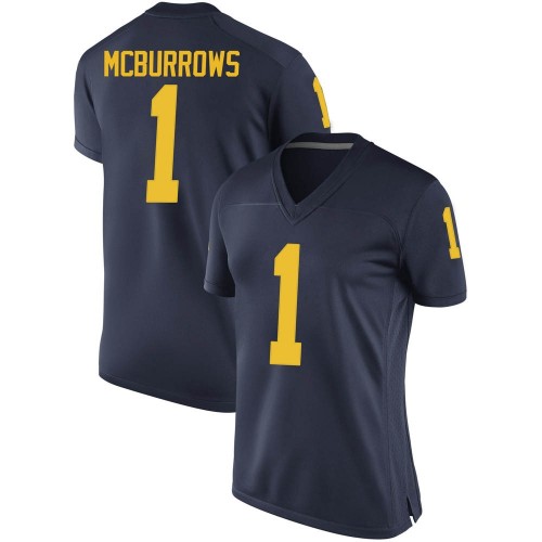 JaDen Mcburrows Michigan Wolverines Women's NCAA #1 Navy Game Brand Jordan College Stitched Football Jersey KYU2554NH